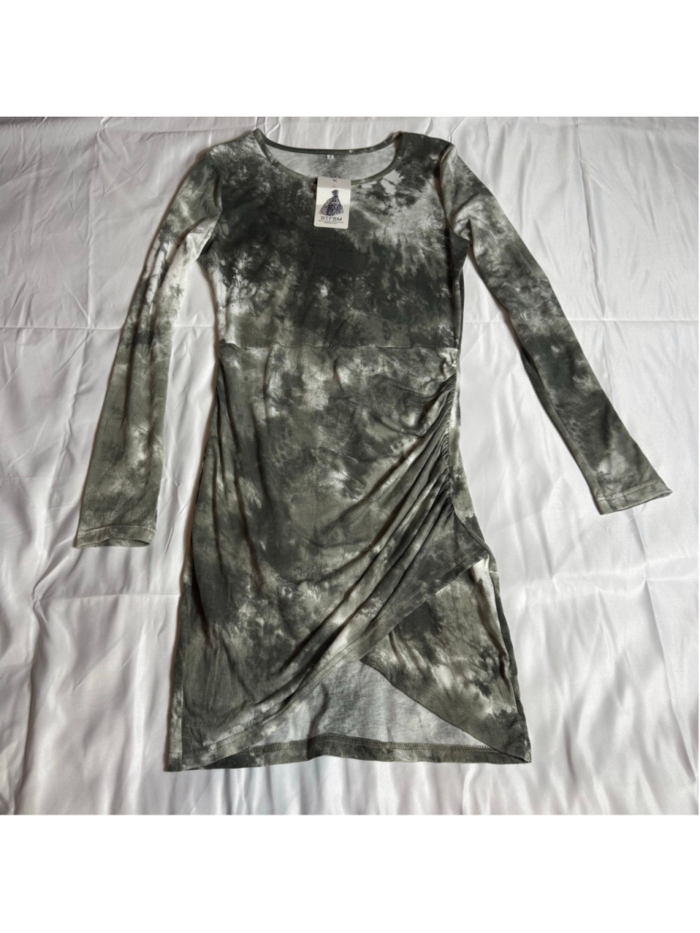 Women's BTFBM Long Sleeve Tie-Dye Ruched Dress S